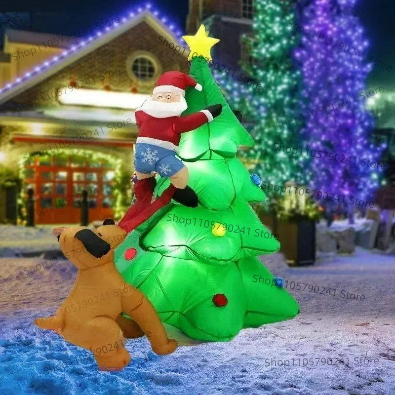 Inflatable Dog Chases Santa Claus Tree Climbing Height 1.8m Christmas Tree Model Can Emit Light Interesting Decorations