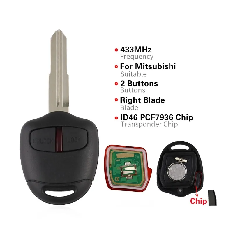 2 Buttons 433Mhz Remote Car Key For Mitsubishi Lancer EX Evolution Grandis Outlander Replacement  Auto Body Kits Car Accessories
