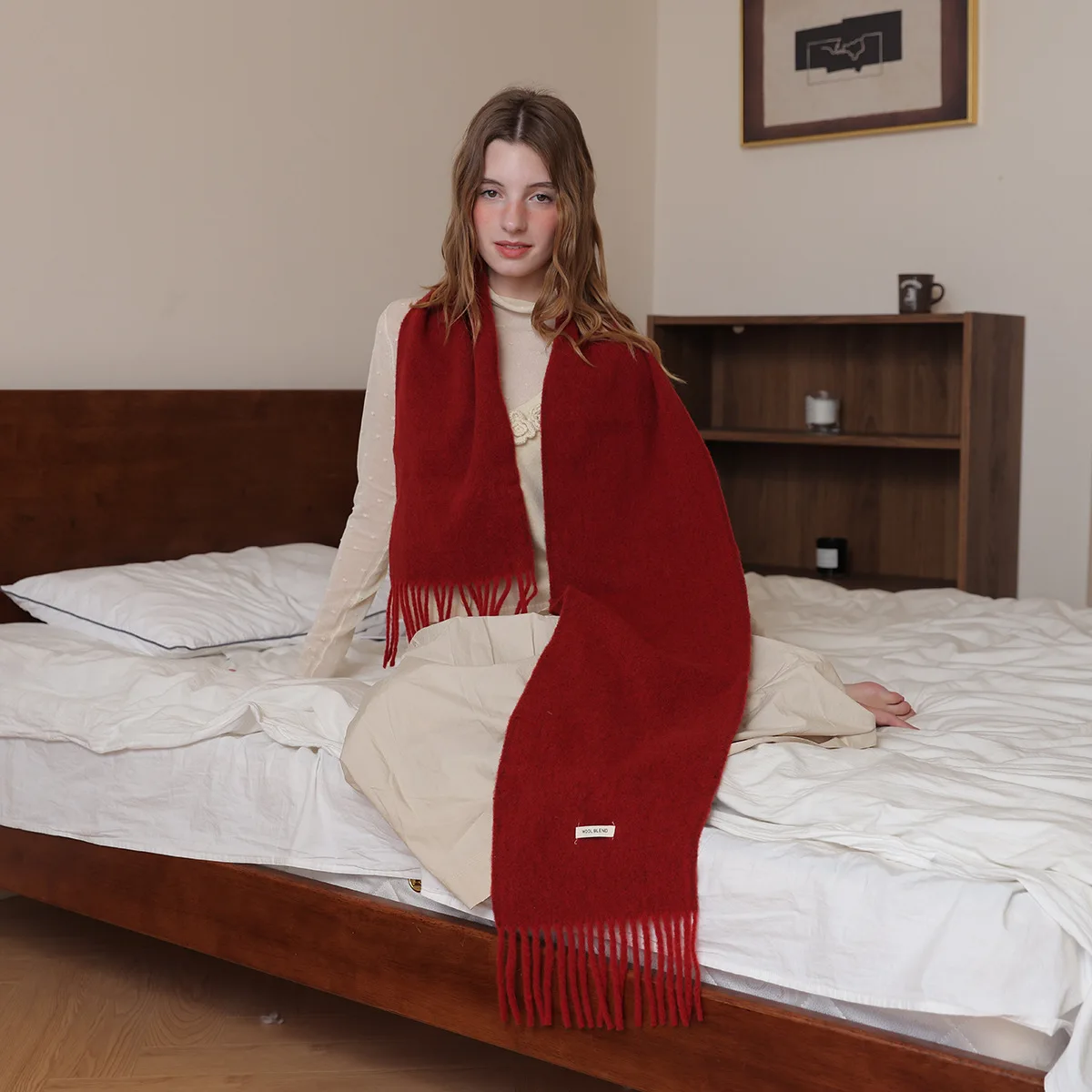 

Женский шарф из смесовой шерсти с бахромой 925, парный стиль, зимний теплый длинный шарф, утолщенная морозостойкая внешняя шаль