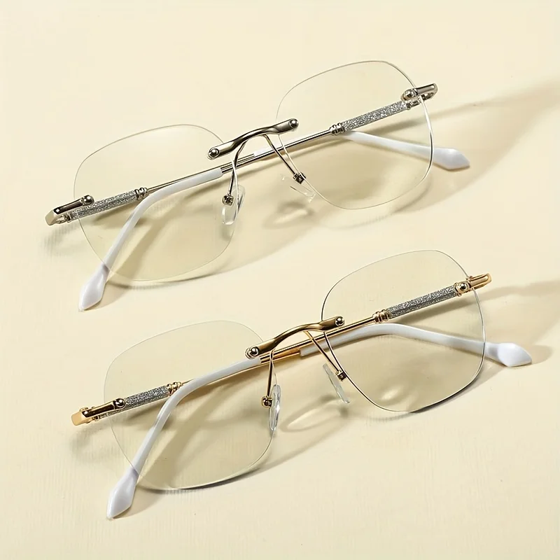 2PCS rahmenlose Trendbrille Ultraleichte kleine quadratische Schnittkante Anti-Blaulicht-Brille Ultraleichte Unisex-Brille