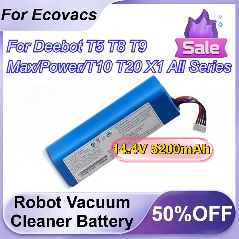 

14.4V 5200mAh Rechargeable Robot Vacuum Cleaner Battery for Ecovacs Deebot T5 T8 T9 Max/Power/T10 T20 X1 All Series Battery
