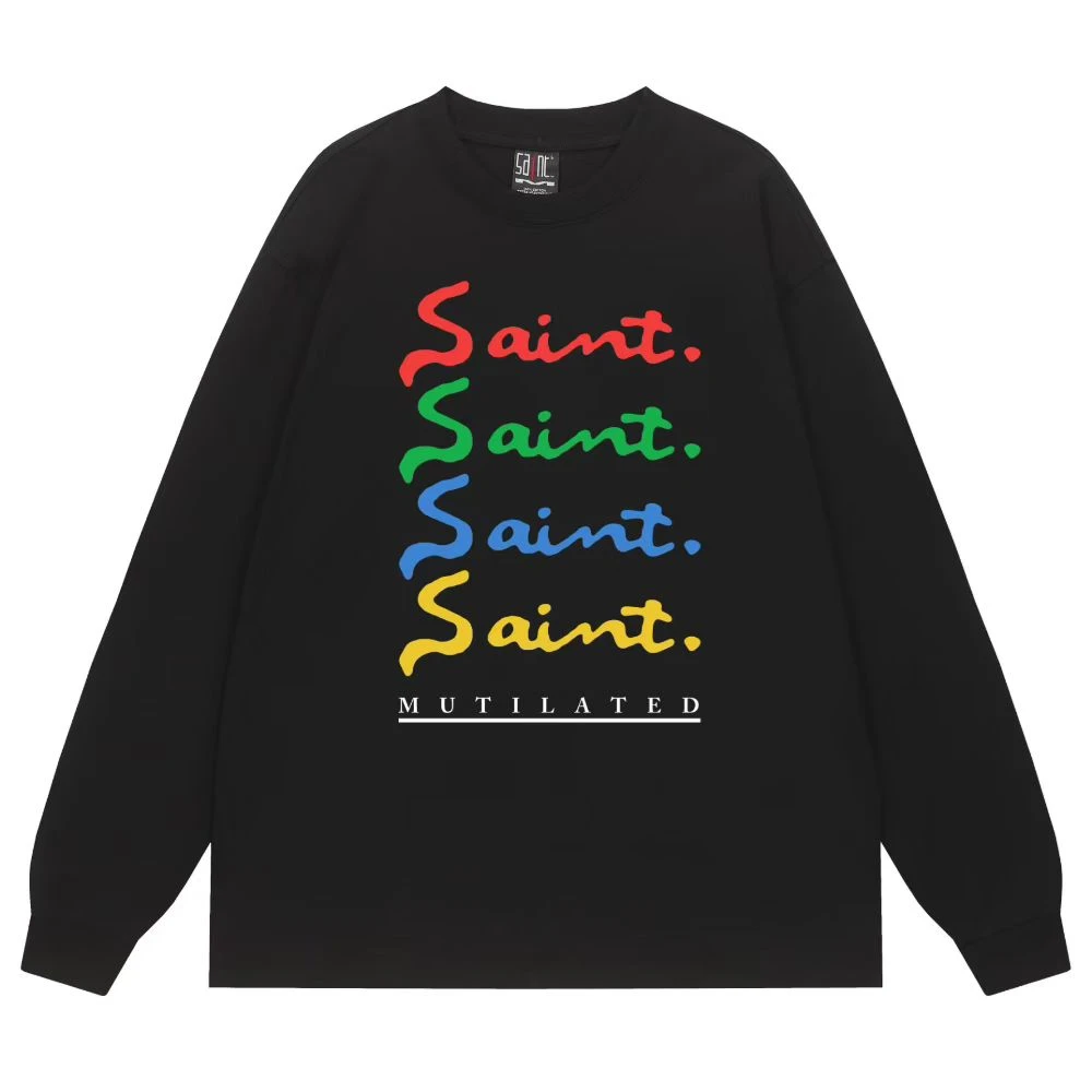 Full Colorful Letters Logo Saint Long Sleeved T Shirt Men Women Best Quality Loose Black T-Shirt Tee Tags