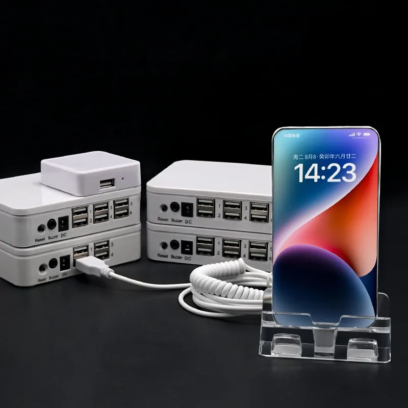 8 10 USB Ports Cell Phone Anti Theft Security Alarm Display Stands with Acrylic Stands