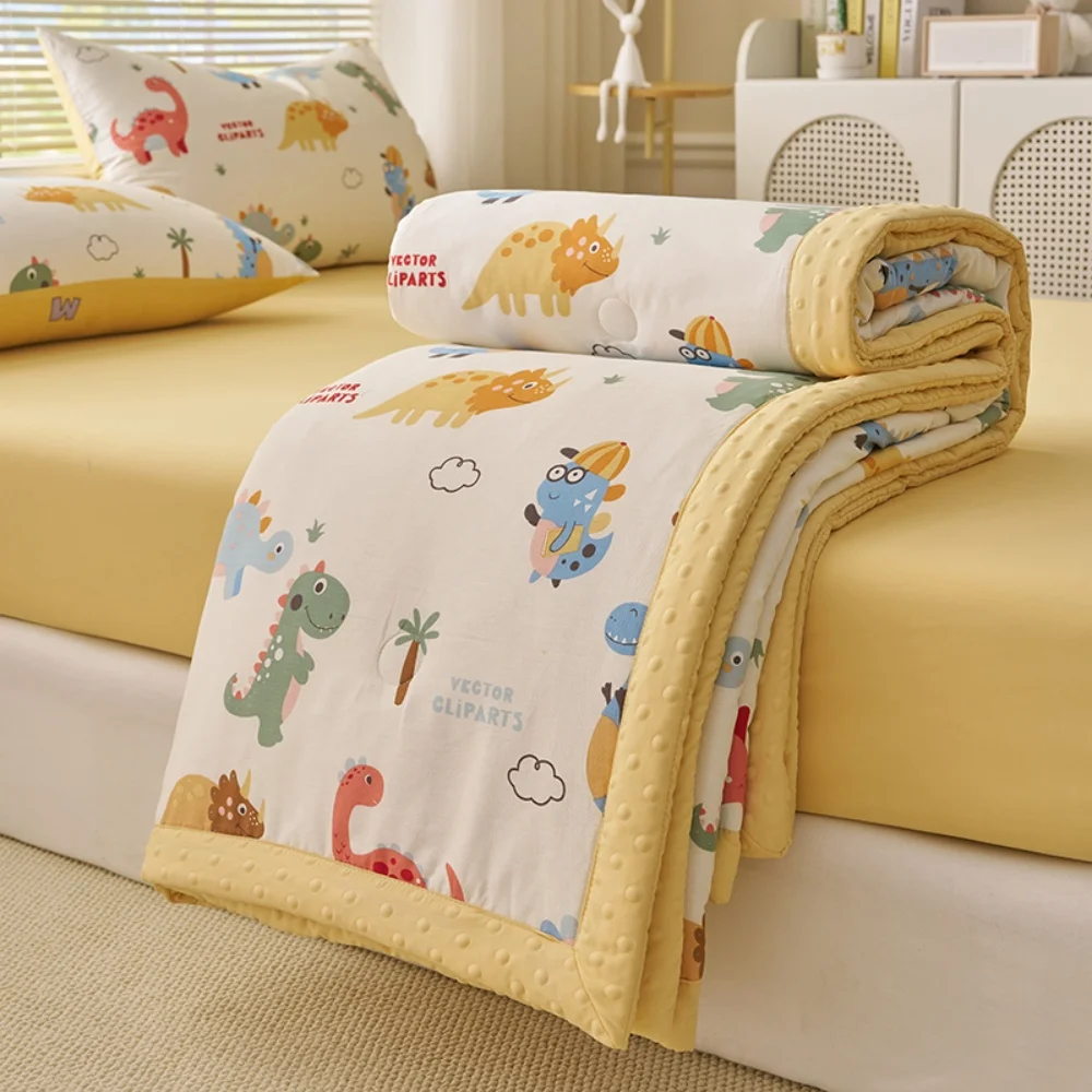 

Cartoon Printing Bean Fiber Pure Cotton Summer Quilt Air Conditioner Children's Thin Quilt for Student Breathable Home Textiles