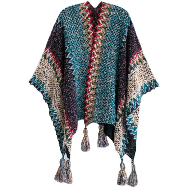 Ethnic Wind Knitted Cardigan Travel Photo Dual-use Shawl Yunnan Travel Air Conditioning Outside The Female Warm Cloak