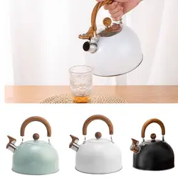 3L Whistling Tea Kettle Thick Stainless Steel Teakettle Teapot with Wooden Handle Compatible with Gas Stoves Induction