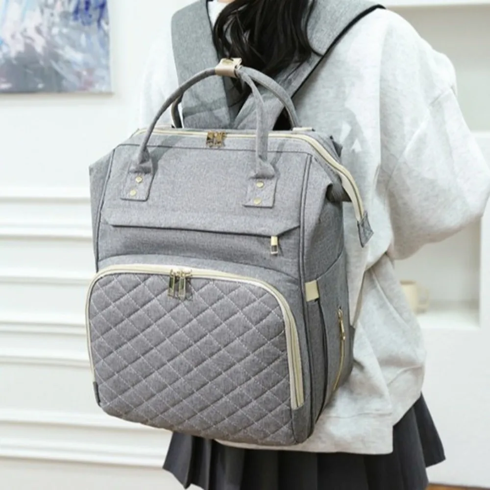 Multi-functional Nylon Mommy Bag Large Capacity Solid Color Maternity Travel Bag Insulated Pockets Hand-held Nappy Bagpack Mama