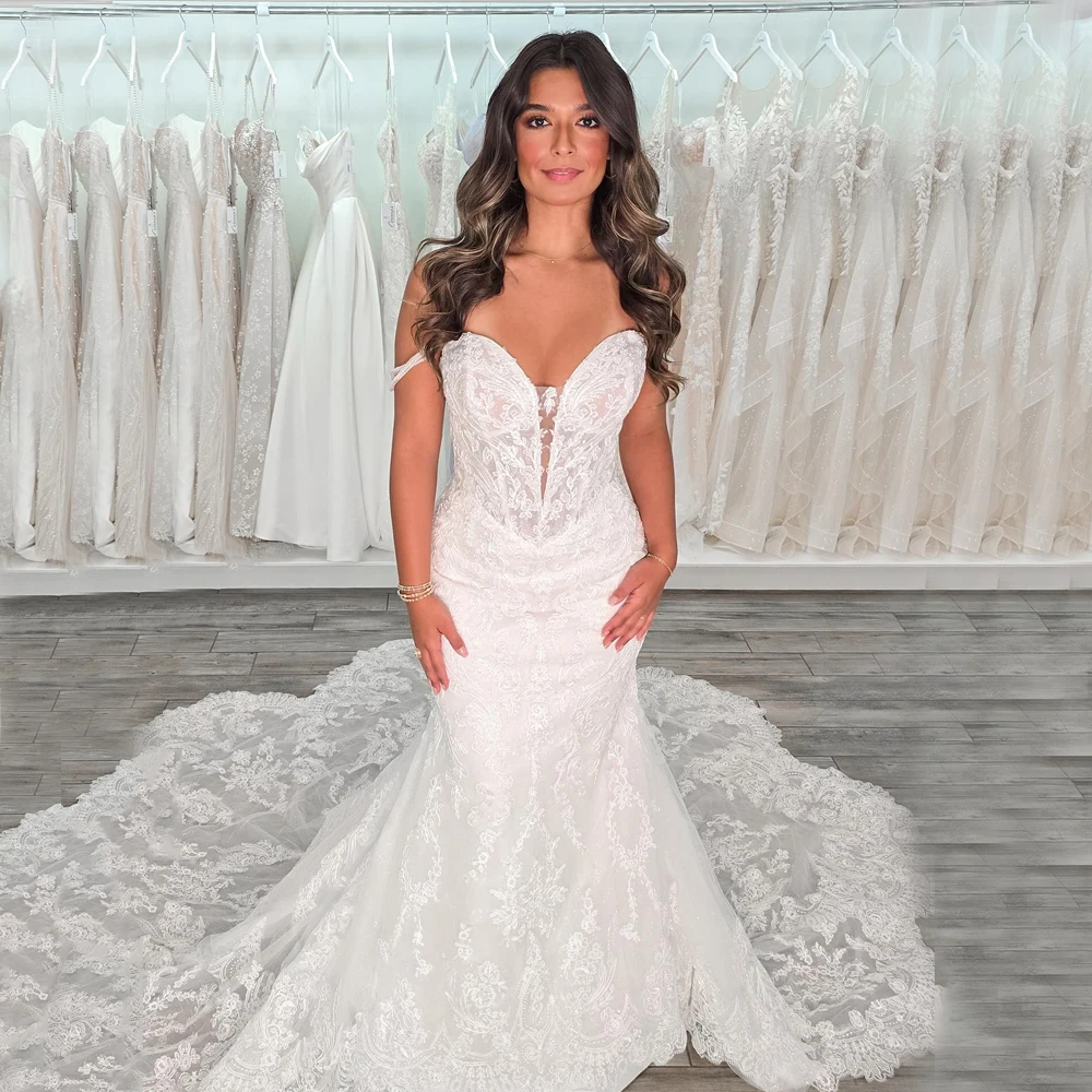 

Gorgeous Wedding Dresses Mermaid Applique Bridal Gowns Sexy Strapless Backless Robes Glamorous Vestidos De Novia Customized