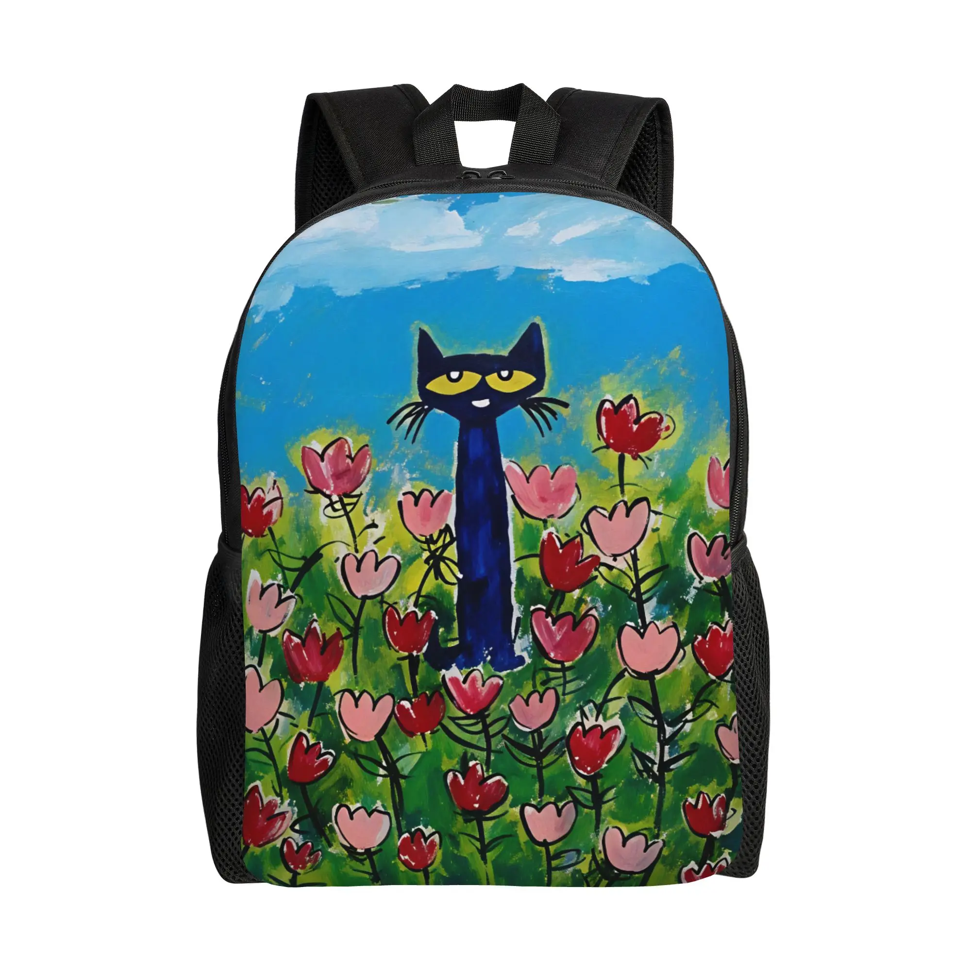 Pete The Cat Stars Comic Backpack  Women Men Polyester Camping Backpacks Breathable Pretty High School Bags Rucksack