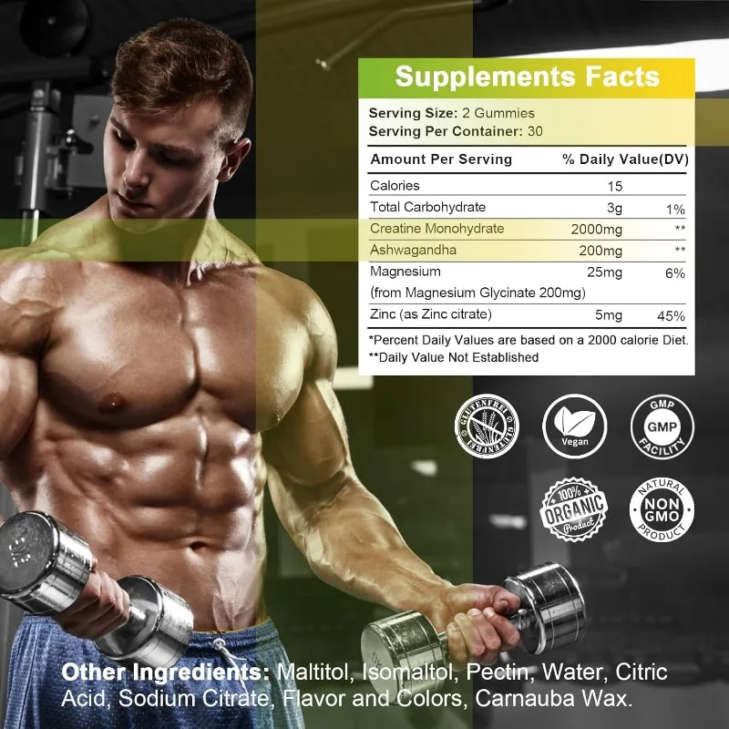 Creatine monohydrate gummies, hydrate supplements, suitable for muscle generators and strength building