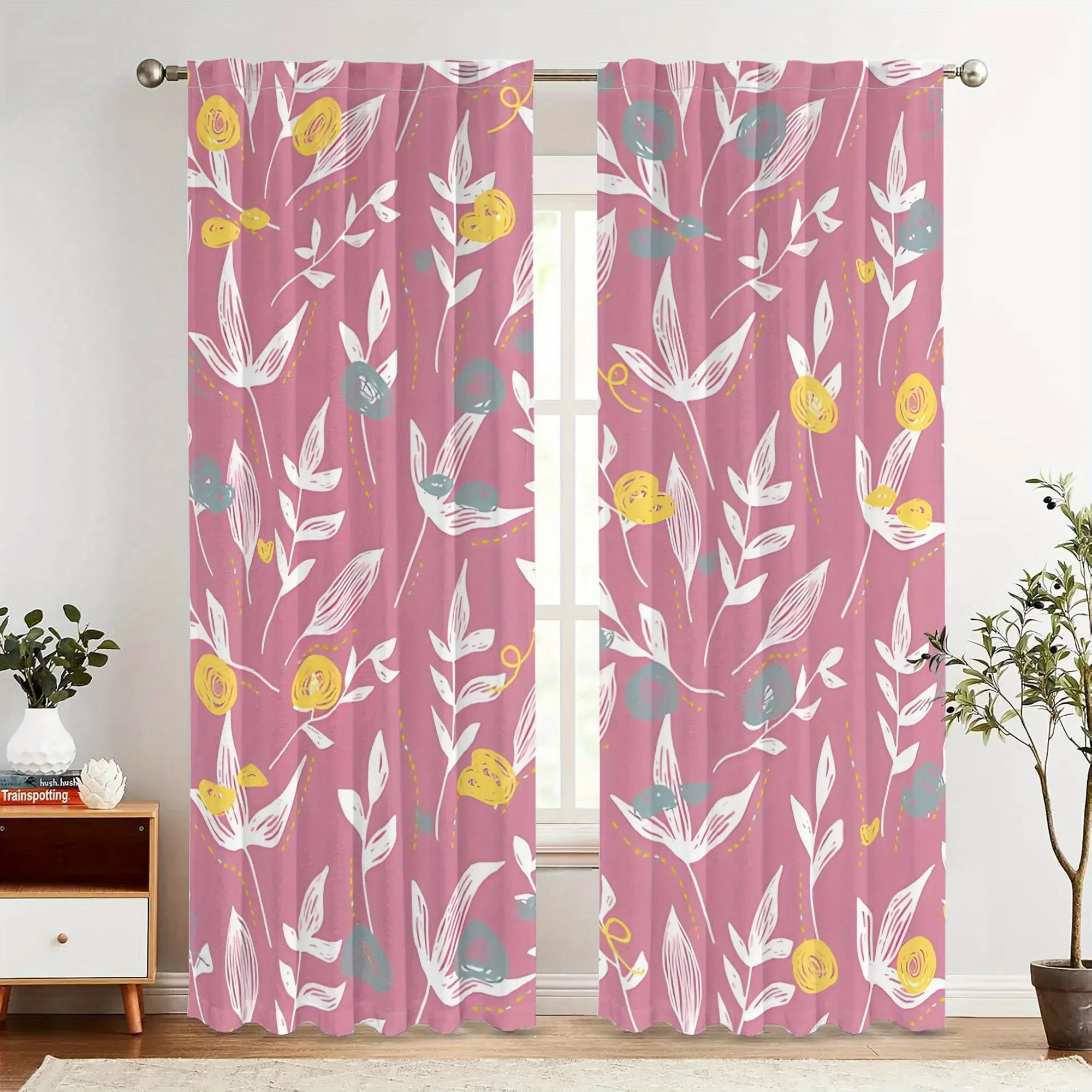 

Pink floral pattern Print Drapes Room Darkening Window Curtains for Home Decor,Rod Pocket Blackout Curtains Bedroom