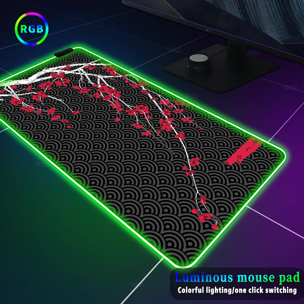 Japanese Sakura Mouse Pad LED Gamer Gaming Table Rgb Deskmat Keyboard Pc Complete Rug Office Accessories Company Colorful Mats