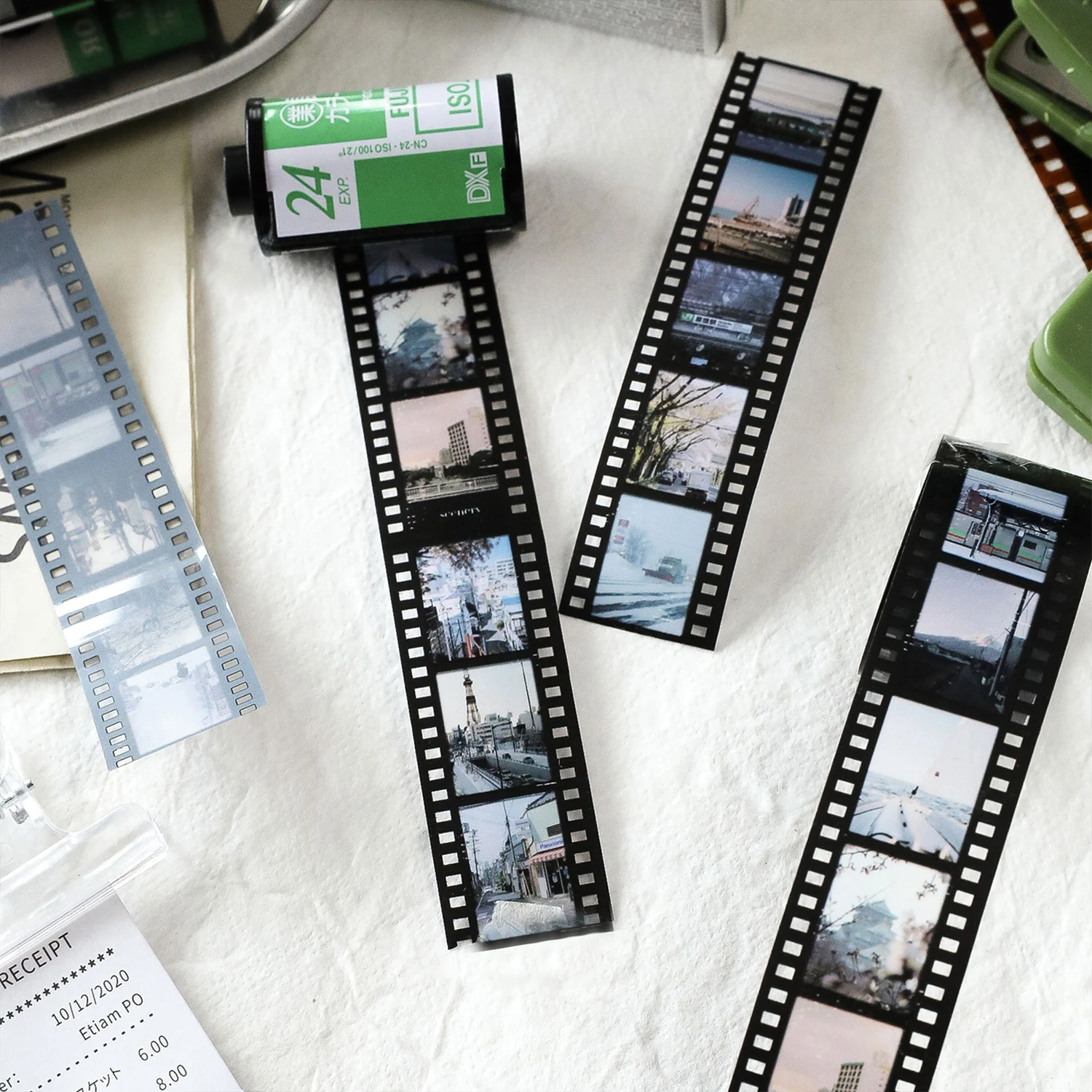 JIAMEI 25mm×2m Retro Film Style PET Tape, Self-Adhesive Decorative Tape for Scrapbooking, Journaling & DIY Crafts