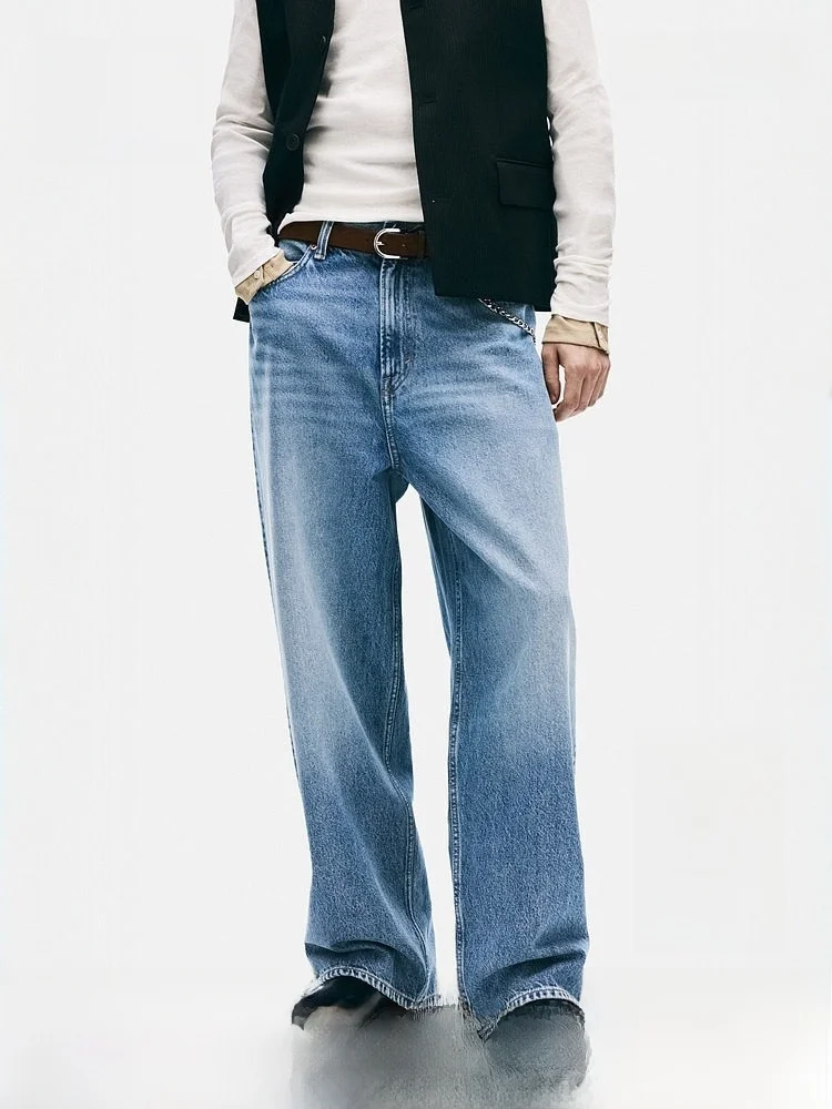 

H&M Men's Vintage Washed Cotton Loose Leggings Summer Denim Jeans Bell Bottoms Long Pants Comfortable Breathable Casual Trousers