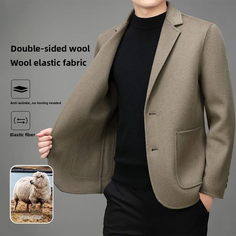 

Двусторонний шерстяной мужской повседневный свободный деловой костюм больших размеров для осени и зимы, модный городской стиль, длинный рукав, на одной пуговице