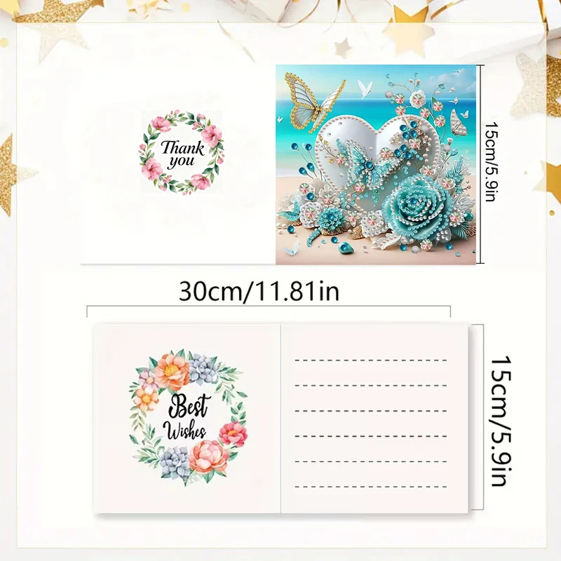 6 Pieces/Kit DIY Diamond Painting Kits Birthday Card Sets, Unique Flower Pattern Design, Sticker Diamond Art Mosaic Postcards, P - view 2