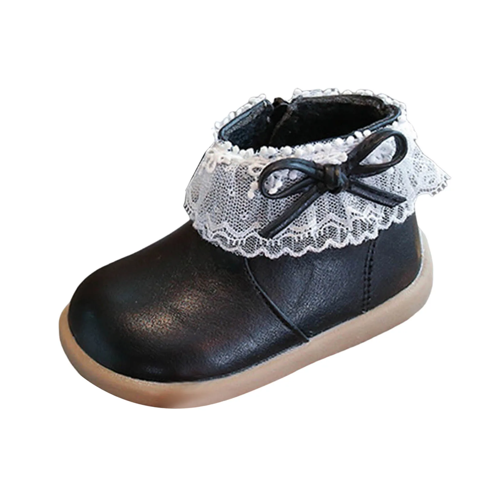 

Cow Girl Boots Children Lace Trimmed Bow Decorated Fleece Lined Leather Boots Versatile Winter Ready Girls Cowboy Boots Size 12