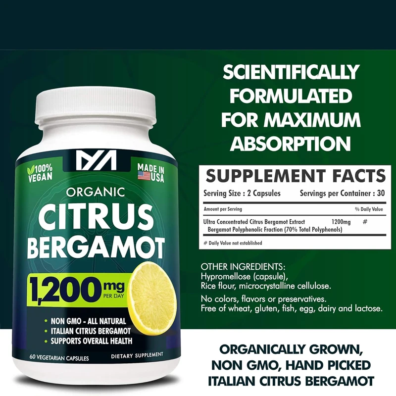 Citrus Bergamot 1200mg 60 Capsules - Natural Supplement with Pure High Potency Bergamot Extract