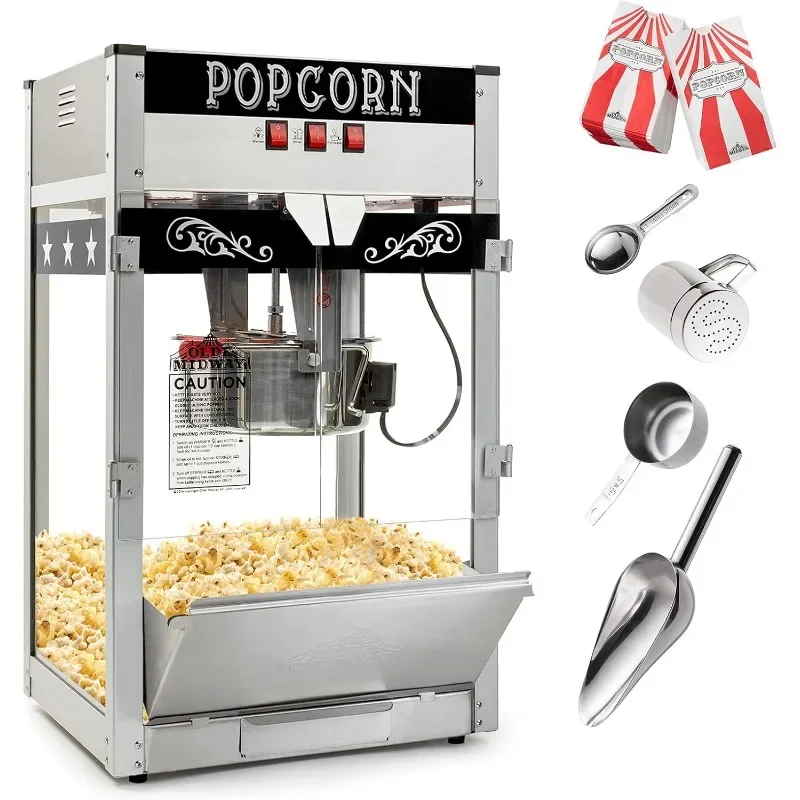 Olde Midway Commercial Popcorn Machine Maker Popper with Large 12-Ounce Kettle - Black