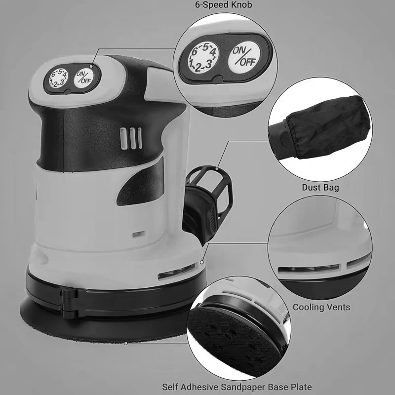 for Dewalt 20V Battery 125mm Brushless Motor Cordless Orbital Sander Wood Metal Waxing Polishing Grinder