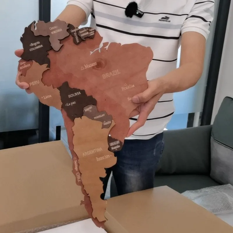 DIY 3D Wooden World Map Wall Stickers for Sofa or TV Backdrop Modern Art Decorate Living Room Bedroom Office Bar Cafe Classrooms