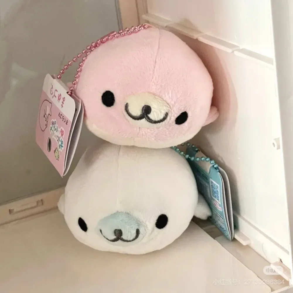 Adorable Fluffy Mamegoma Sakuragoma Shirogoma Seal plush Keychain SANX Pink White Seal Doll Girly Plush Backpack bag Hanging