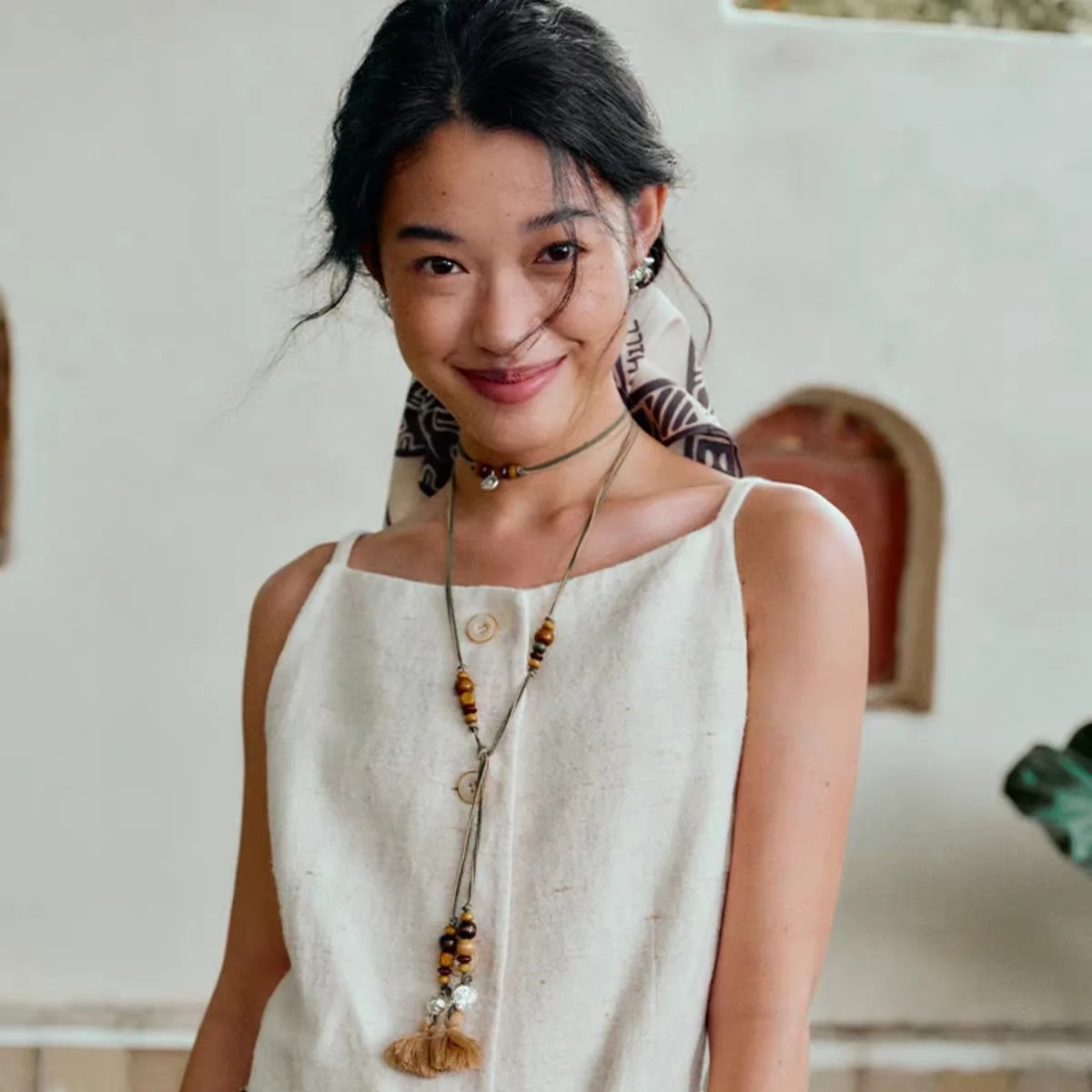 

Vintage Braided Rope Elephant Bead Fringe Necklace for Women, Niche Luxury Style Accessory.