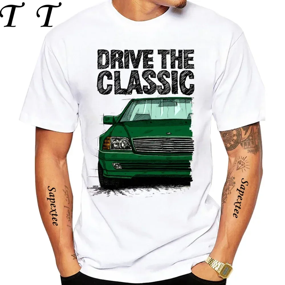New Men Short Sleeve Drive The Classic Germany Old W123 W124 R129 T-Shirt Hip Hop Boy Casual White Tops 70's Vintage Car Tees