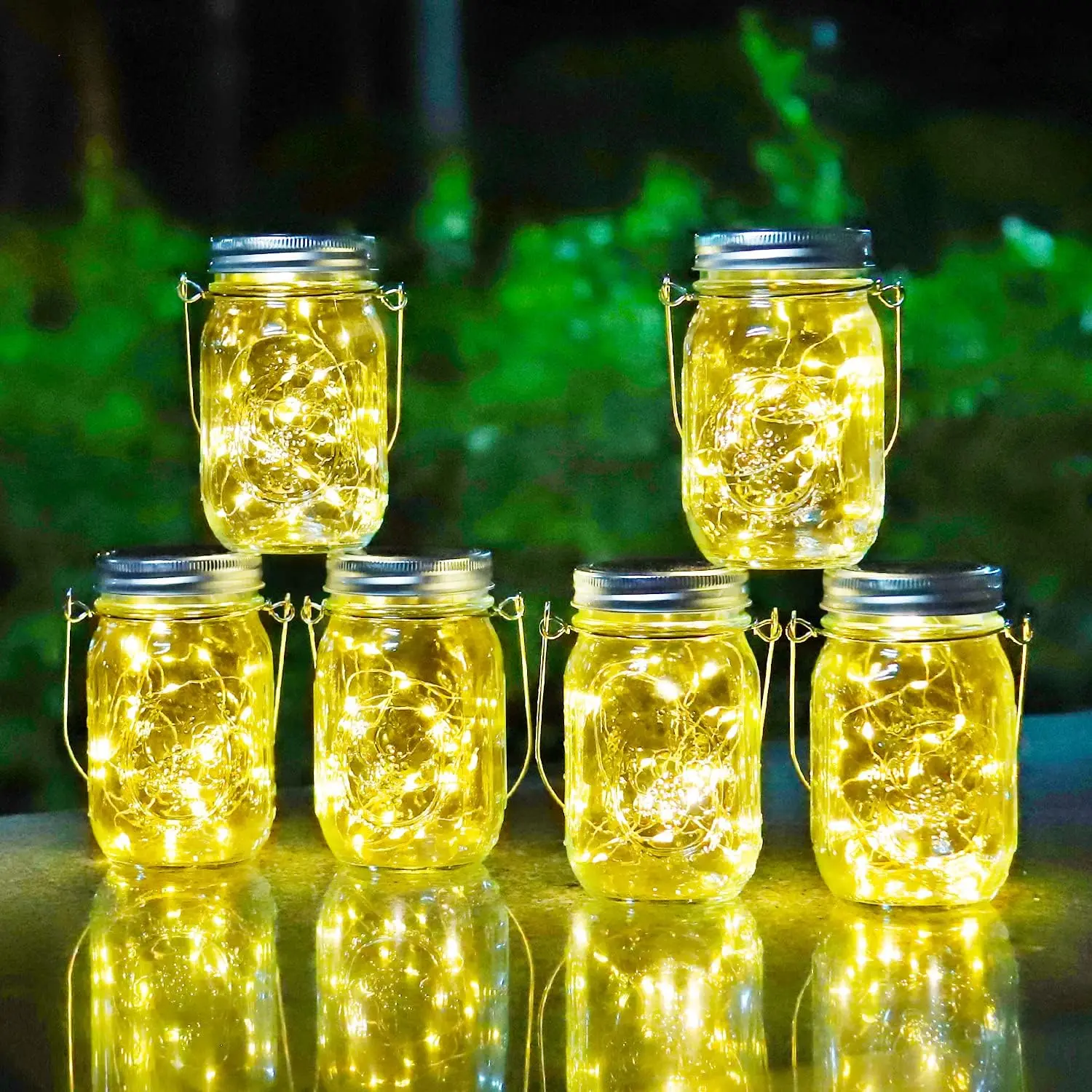 30 LED Solar Mason Jar Lights Waterproof Fairy Firefly Jar Lid with Handles Lights For Patio Garden Wedding Decoration (No Jar)