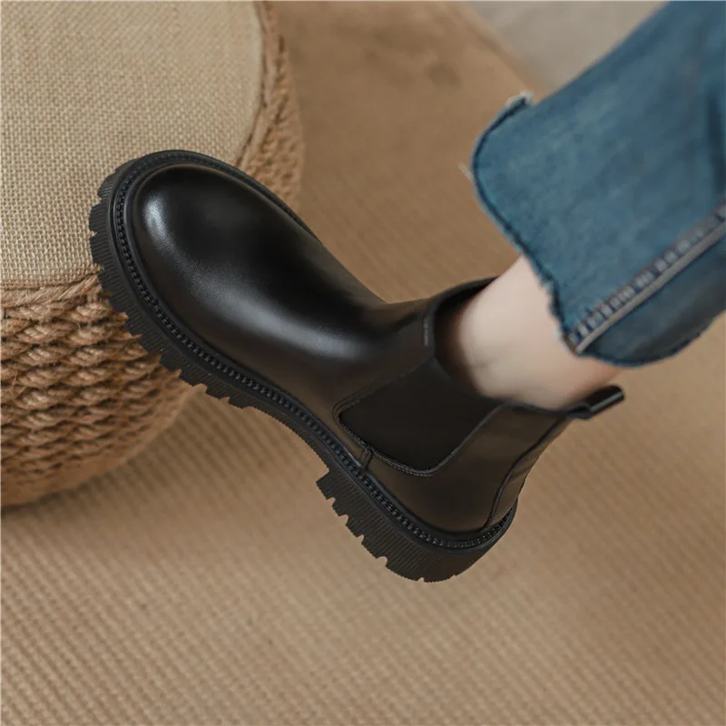 أحذية مارتن من الجلد الطبيعي للنساء، أحذية تشيلسي قصيرة ذات قاعدة سميكة من الصوف للخريف والشتاء، أحذية نسائية صغيرة الحجم على... #4