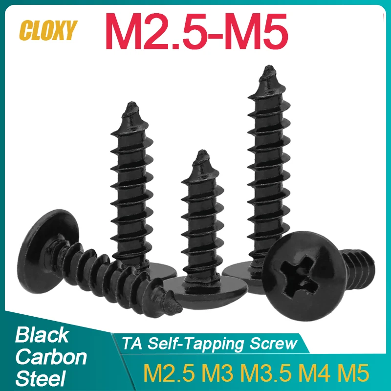 Tornillos autorroscantes Phillips, cabeza de armazón de acero negro, M5, M2.6, M3, M4, M6, 20/ 50/ 100 piezas