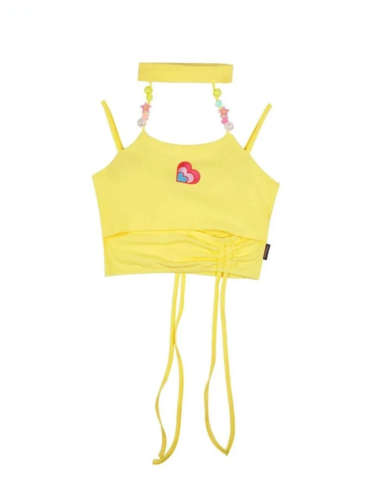 

Streetwear Love Halter Top 2024 Summer String Beads Fashion Harajuku Tank Cropped Feminino Y2k Sleeveless Backless Crop s