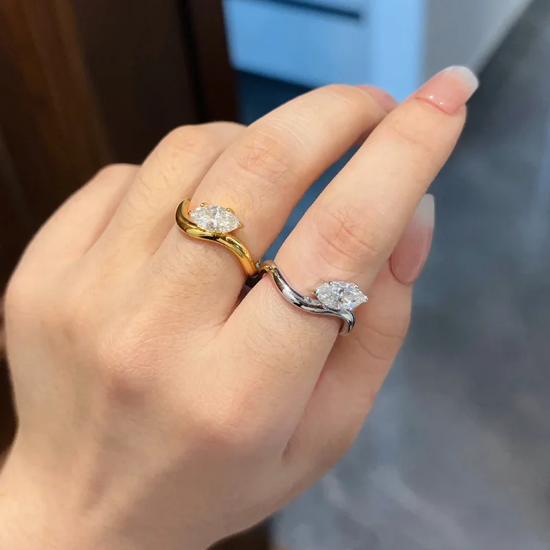 

Solid 925 Silver 1Ct EF/VS VVS Marquise Cut CVD Lab Grown Diamond Solitaire Diamond Wave twisting arm Ring Birthday Gift