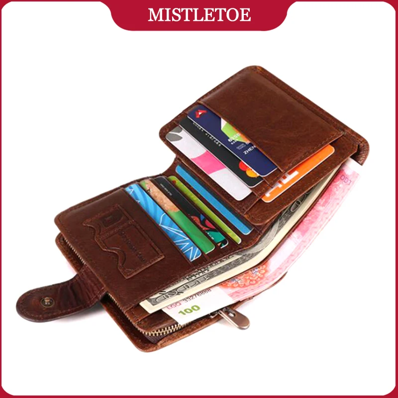 

Original Cowhide Leather Men Wallet Retro Casual Short Anti RFID Wallet with Zipper Coin Pocket