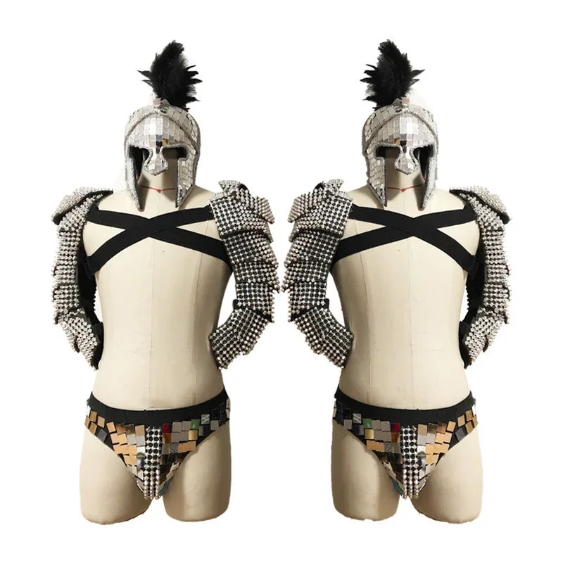 

Nightclub Bar Ds Men Clothing Sexy Nail Armor Shoulder Sequin Shorts Helmet Stage Performance Accessories Gogo Costumes XS4084