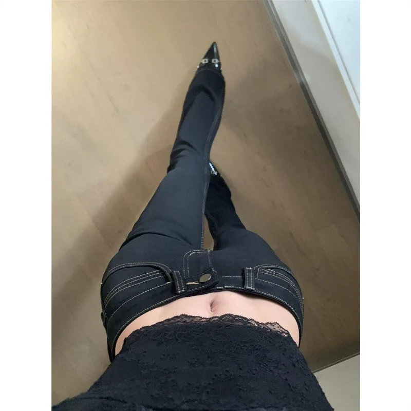 American Vintage Black Millennial Hottie Low-rise Micro-pull Jeans Women's Summer Slim-fitting Slim-looking Floor-mopping Pants