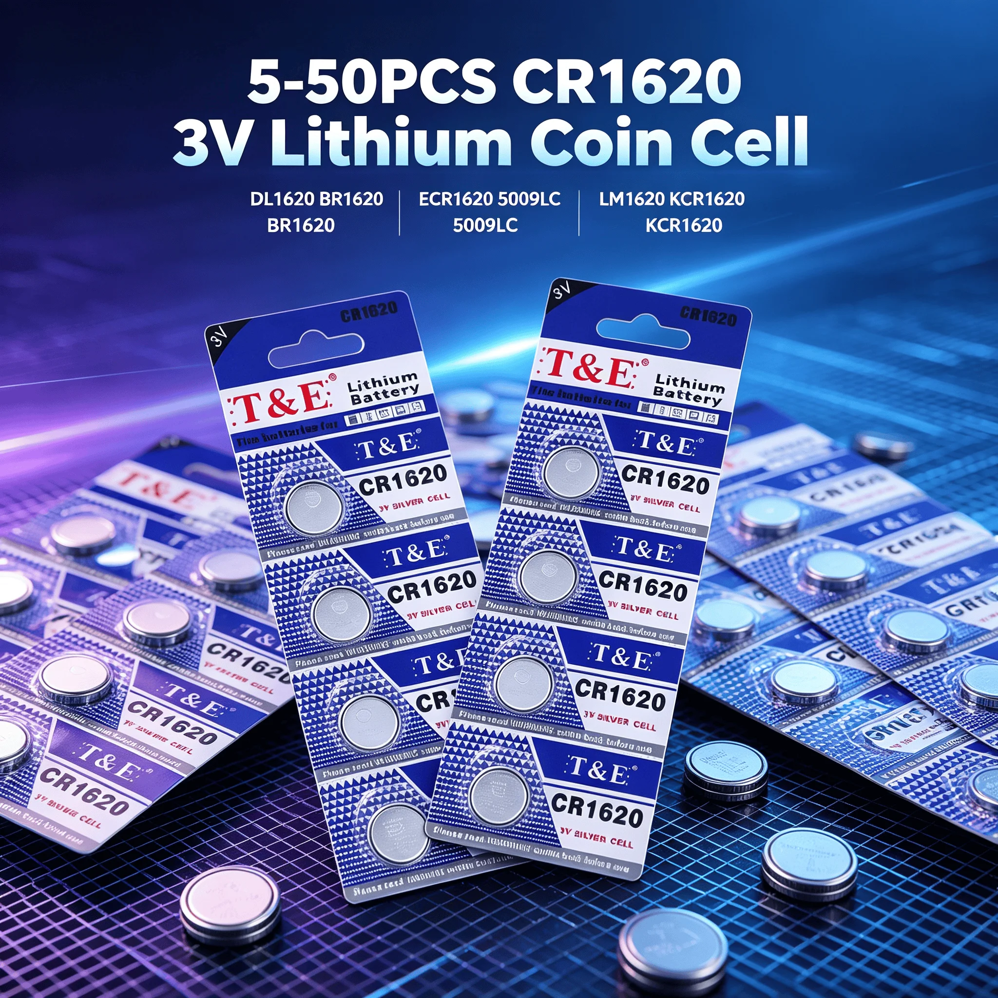 5‑50PCS CR1620 3V Lithium Coin Cell DL1620 BR1620 ECR1620 LM1620 For Watch Car Key Remote Small Electronic Device