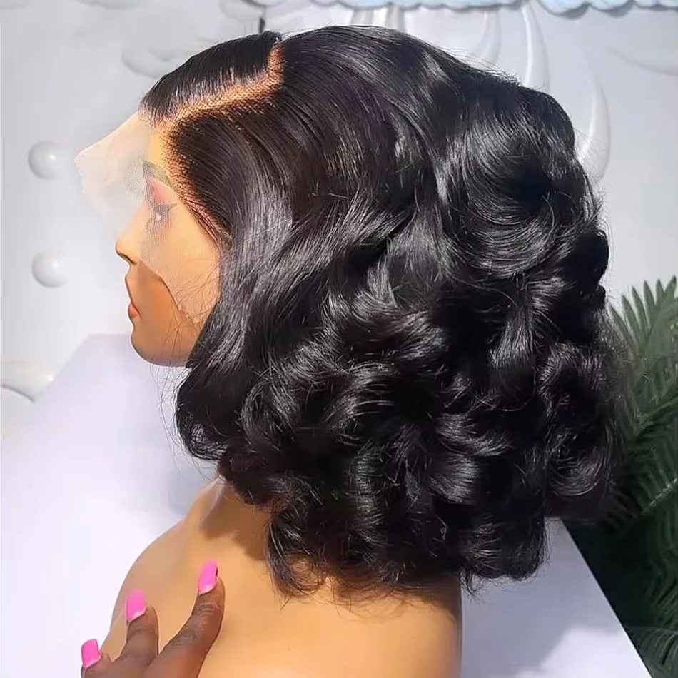 250% Body Wave 13x4 HD Lace Frontal Wig Short Bob Wig Human Hair Brazilian Hair Preplucked Glueless Wig Natural Wavy Bob Wigs image 2