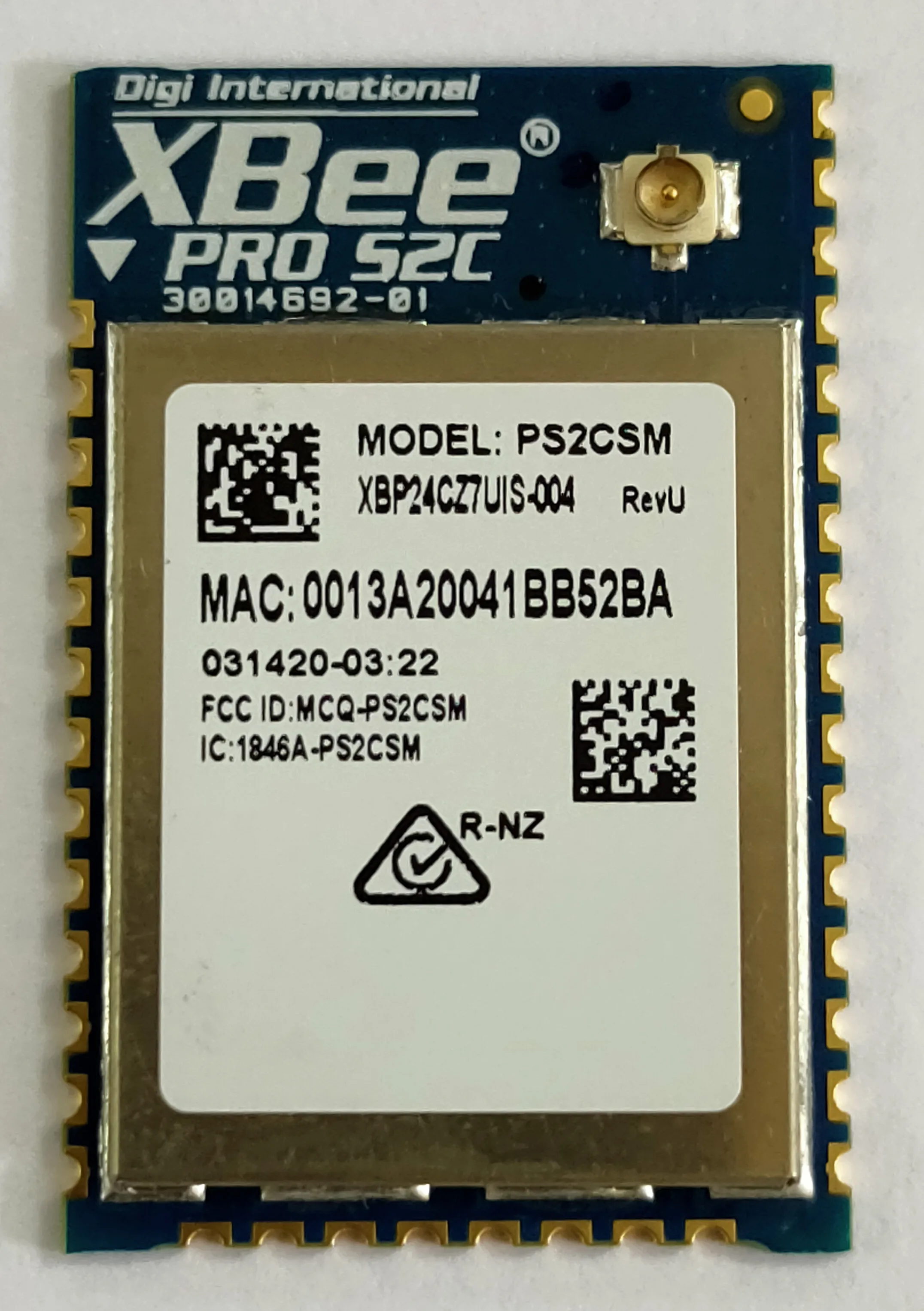 

XBee PRO S2C UFL SMT 63mW Zigbee XBP24CZ7UIS wireless module