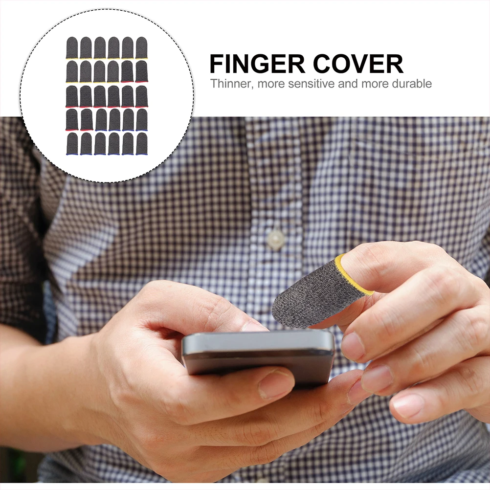 

minkissy 30pcs Finger Cots Gaming Anti Screen Protectors Thumb Sleeves Black Silver Fiber Gloves for Mobile Game Controllers