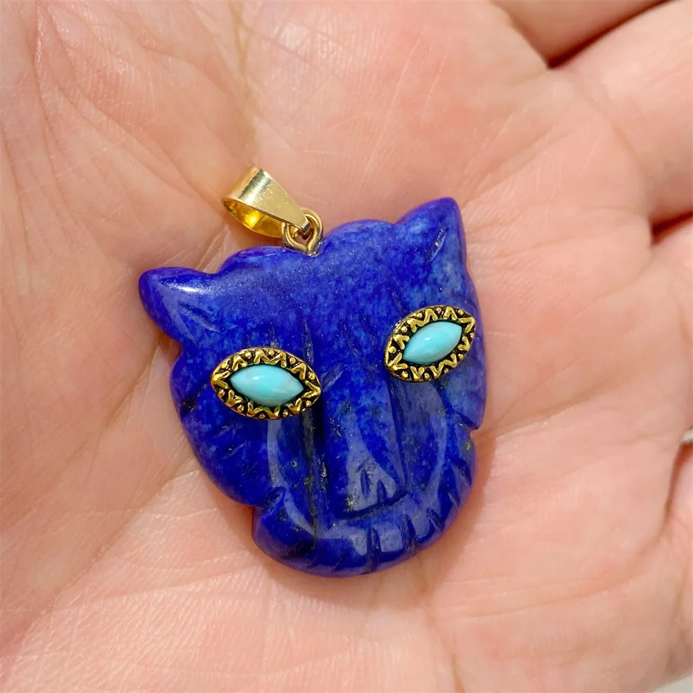 

1 PC Unique Leopard Head Lapis Lazuli Pendant Natural Stone Leopard Shape Charms For Jewelry Making DIY Necklace Earrings 30mm