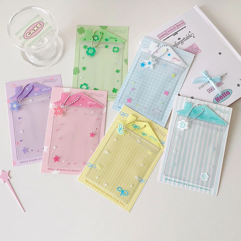 MINKYS Kawaii House Shape 3 inch Kpop Photocard Holder Photo Card Holder Bag Pendant School Stationery view 3