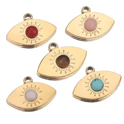 4pcs Lot Stainless Steel Oval Sun Rays Gold Color Charm Pendants Natural Stone Cute Earring for DIY Necklace Jewelry Making Bulk