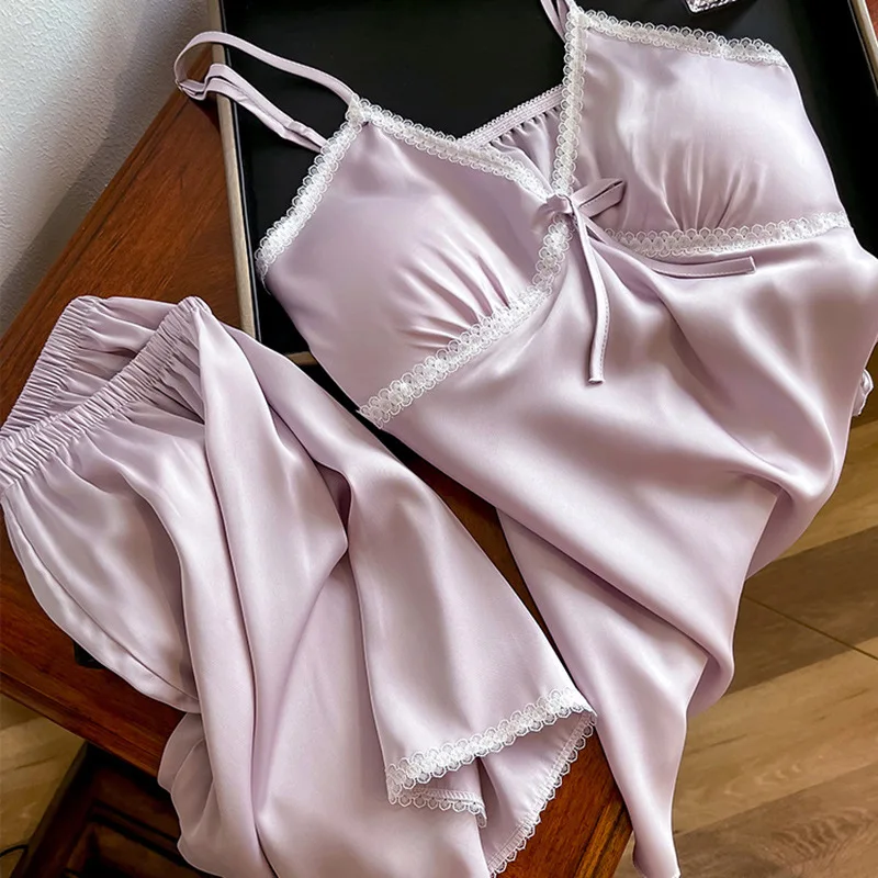 

Sexy Suspender Pajamas Set Chemise Sleepwear Patchwork Lace Intimate Lingerie Strap Top&shorts Loose Casual Homewear Pyjama