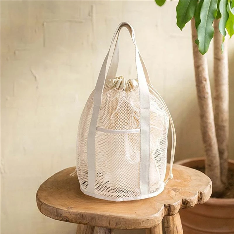 Nylon Travel Organizer Bag Mesh Hollow Handbag Drawstring Drawstring Bag Folding ultra-light Beach Toiletry Bag