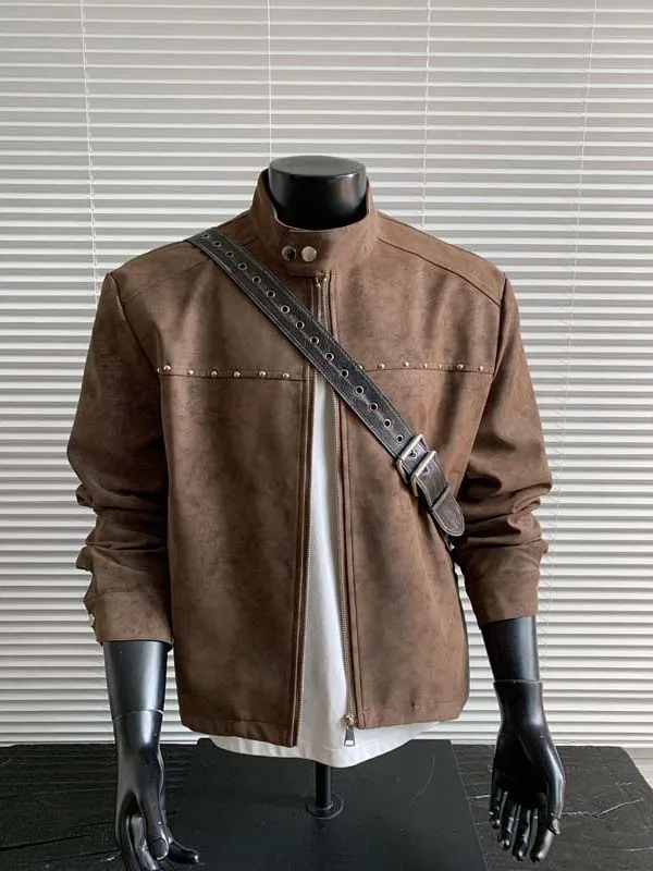 

American Retro Rivet Leather Jaet Men's Sle Spring Autumn High Sensation Cool Cleanfit Harlington Leather Jaet