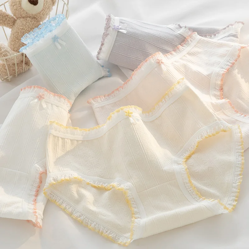 new delivery Young girl Underwear 6pc/lot 92% Cotton Lovely middle Waist Briefs students Panties children solid Teenagers M-XL