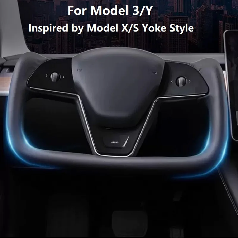 Herrfuks For Tesla Model 3 Y 2021-2023 YOKE Steering Wheel Nappa Modified Inspired by Model X/S Yoke Style