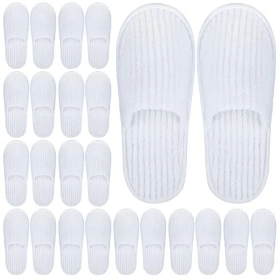 

12 Pairs Closed Toe Spa Slippers Reusable Slippers Coral Fleece Washable Disposable Home Slippers for Women Men Guests Hotels H