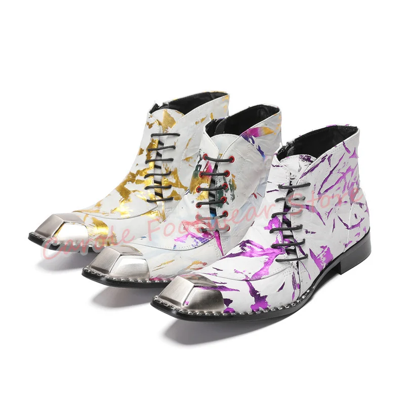 

Мужские высокие ботинки челси из кожи с квадратным носком, массивным каблуком, заклепками и дизайном в стиле ретро, разноцветные, сшитые вручную